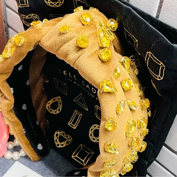 Lele Sadoughi Knotted Candy Jewelled Headband - Camel- display picture 3
